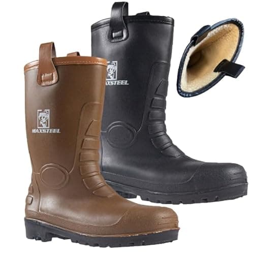 Image of MENS WATERPROOF RIGGER BOOTS SAFETY WELLINGTONS WELLIES STEEL TOE CAP WORK THERMAL YARD DURABLE MIDSOLE (TAN, UK Footwear Size System, Adult, Men, Numeric, Medium, 8)