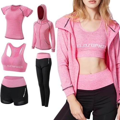 Image of ODWTMRK Tracksuit Womens Full Set Gym Sets Sport Running Exercise Workout Yoga Outfits Activewear Sets Jumpsuit Set(Pink,M)