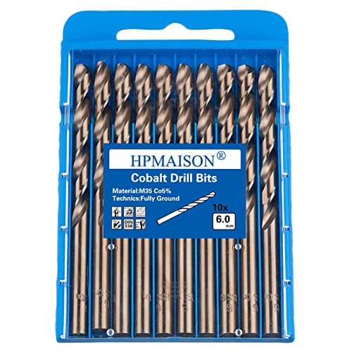 Image of HPMAISON True 5% Cobalt Jobber Drill Bit Set, 10Pcs 6mm M35 High Speed Steel Twist Drill Bits, 135° Split Point Extremely Heat Resistant for Stainless Steel, Cast Iron, Hard Metal, Plastic, Wood