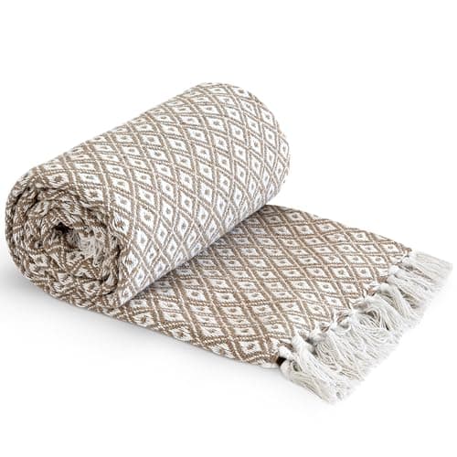 Image of Emma Barclay Casablanca - Scandi Woven Recycled Cotton Chair Sofa Setee Bed Throw Over Blanket in Taupe - 70x100 (178x254cm)