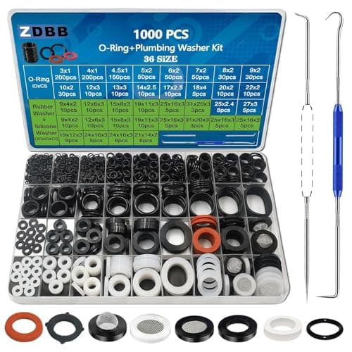 Image of ZDBB 1000 Pcs 18 Size O Ring Kit+18 Size Rubber Washers Assortment Kit for Plumbing Faucet Water Pipe Garden Hose Washers Shower Heads Gasket Repair and Air or Gas Connections