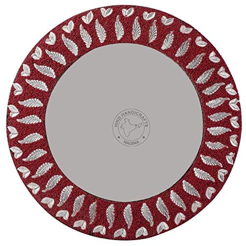 Image of Hind Handicrafts 16-Inch Maroon Round Wall Mirror | Circle Wall Mirror for Bathroom Vanity, Entryway, Living Room with Wooden Frame for Home Décor