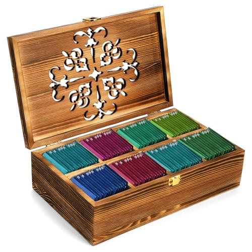 Image of Coloch Wooden Tea Bag 8-Compartment Storage Box with Carved Lid, Bamboo Tea Chest Organizer Spice Packets Container for Living Room, Kitchen, Office, Home Decor