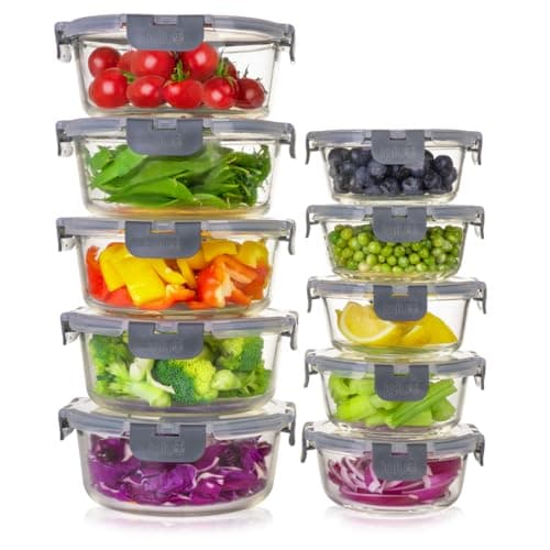 Image of Igluu Meal Prep Round Glass Containers with Lids (10 Pack) – Airtight & BPA-Free – Oven, Microwave, Freezer & Dishwasher Safe – 400ml & 950ml – Durable Borosilicate Glass