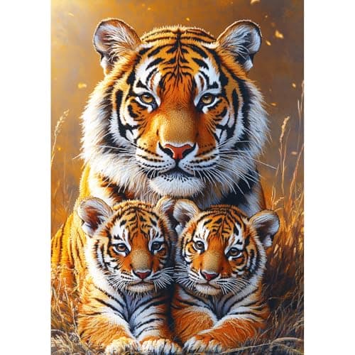 Image of TOSTOG Diamond Painting Kits for Adults Tigers 5D DIY Diamond Art Kit Full Drill Diamond Crystal Rhinestone Arts and Crafts Picture for Home Wall Decor 30x40cm