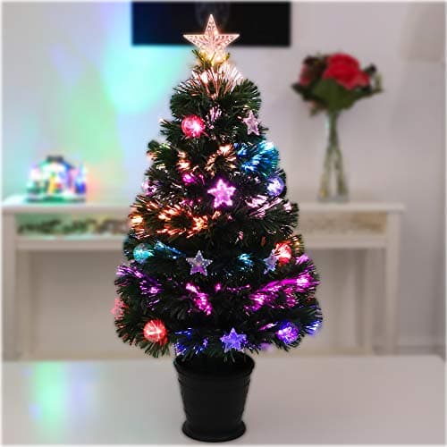 Image of Christmas Concepts® 3ft (32") Green Christmas Tree with Fibre Optics and Stars and Baubles