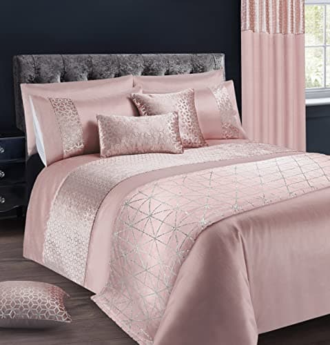 Image of Intimates Luxury Sparkle Duvet Cover and Pillowcase Set Embossed Silver Foil Geometric Velvet Glitz Border (Single, Blush Pink)