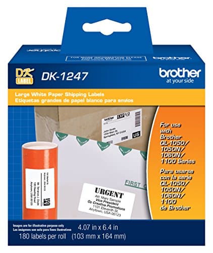 Image of Brother Genuine DK-1247 Die-Cut Large Shipping White Paper Labels for Brother QL Label Printers – 180 Labels per Roll 4.07” x 6.4” (103mm x 164 mm)