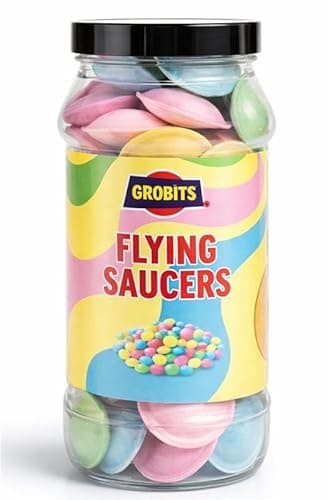 Image of GROBITS - Flying Saucers 65g Retro Sweets Gift Jar – Classic Fizzy Candy – Traditional Sweet Shop Pick & Mix – Sweet Sharing Tub for Birthdays, Parties & Gift Giving