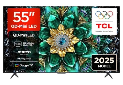 Image of TCL 55Q6C-UK QD-Mini LED TV, 4K HDR Premium 1000nits, Smart TV Powered by Google TV (Dolby Vision IQ & Atmos, Onkyo 2.1 Sound System, 144Hz Motion Clarity Pro, 2025 Model)