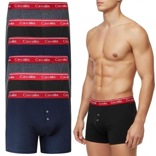 Image of Mens Boxers Shorts 6 Pack Breathable Underpants - Soft Cotton Rich Underwear Tag Free Confort Trunks Fitted Hipster Underwear For Everyday Wear UK Size S-XXL (XL, Boxers With Red Waistband)