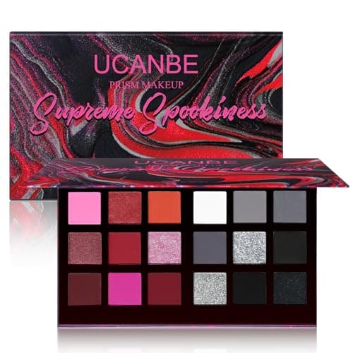 Image of Black Red Goth Smokey Eyeshadow Palette Makeup-18 Colors Gray Silver Pink Burgundy Matte Shimmer Metallic Dark Eye Shadow Pallet for Christmas Halloween Clown Vampire Joker SFX Cosplay Costume Make Up