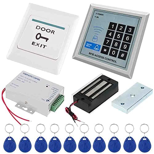 Image of WANGCL Full Set RFID Door Access Control System Kit With 125KHz Stand-alone Door Entry keypad, Electric Magnetic Lock Power Supply EXIT Button 10Pcs Keyfobs