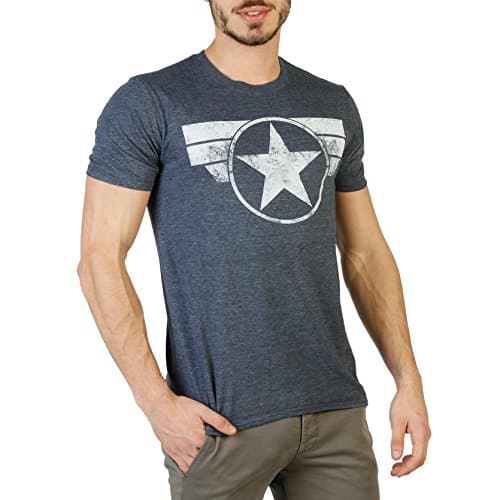 Image of Marvel Men's Captain America Shield Logo T Shirt, Heather Navy, M UK