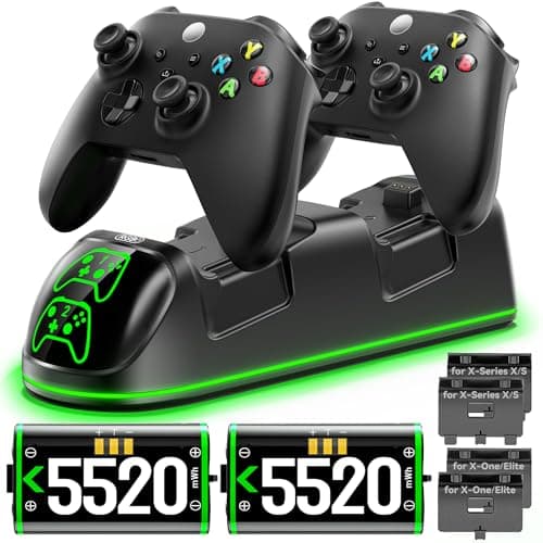 Image of Controller Charger Station with 2 x 5520 mWh Rechargeable Battery Packs & RGB Modes for Xbox Series/One x/s & Elite Controller, Charging Station Dock for Xbox Series X & S Protectors with 4 Covers