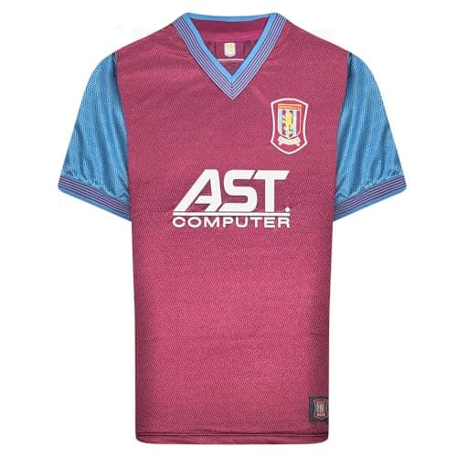 Image of Score Draw Aston Villa 1998 Retro Football Shirt Claret/Sky Large Polyester