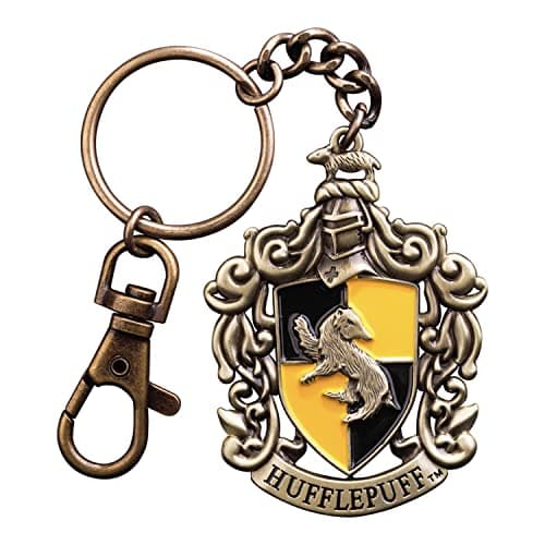 Image of The Noble Collection Harry Potter Hufflepuff Crest Keychain - 2in (4.5cm) Hand-enamelled Hufflepuff House Keychain - Harry Potter Film Set Movie Props Gifts Merchandise