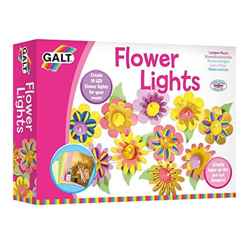 Image of Galt Flower Lights - Creative Cases Childrens Arts and Crafts Set, Floral LED Fairy Lights and Craft Kit for Kids - with Batteries, Colouring Pens, Guide and Pre-Cut Paper Flowers - Ages 7 Years Plus