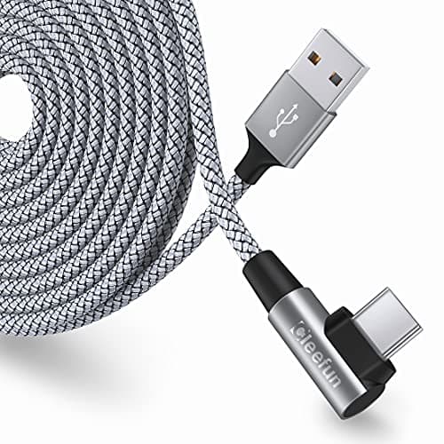 Image of CLEEFUN Right Angle USB C Cable 90 Degree [5m/16ft], Extra Long 3A USB A to Type C Charger Lead Fast Charging Cord for Samsung Galaxy S25 S24 S23 S22 S21 S20 S10 S9 S8 Note 10 +, A20E A41 A51, Switch