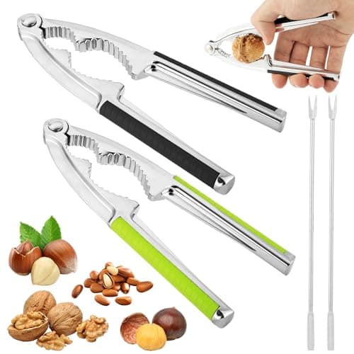 Image of AUAUY 2 PCS Nutcracker, Multifunctional Nut Cracker, Heavy Duty Nut Crackers with Non-Slip Handle and Fork, Nut Opener Tool for Walnut Hazelnut Almonds Pecan Pistachios Seafood (Black+Green)