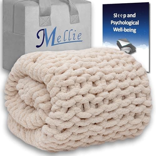 Image of Mellie Luxury Large Chunky Knit Throw Blanket, Ultra-Soft Chenille Yarn Cable Knit Blanket Throw, Machine Washable Giant Blanket Throw for Sofa – 127x152 cm (Cream)
