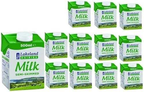 Image of Lakeland Dairies Semi-Skimmed Milk – 500ml (Pack of 12) | Fresh UHT Long Life Milk | Source of Calcium & Protein | Ideal for Tea, Coffee & Cooking