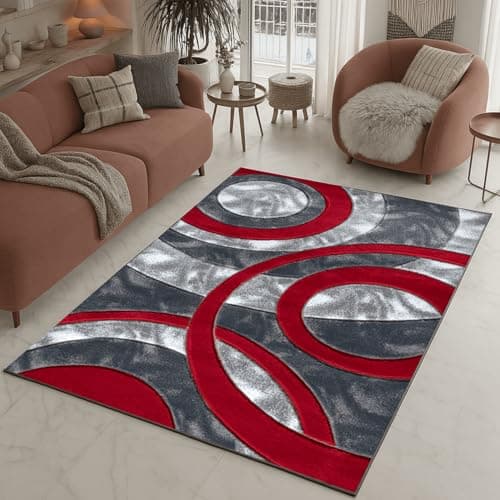 Image of Rugs Inn Retro Area Rug - Super Soft Large Living Room Bedroom Bedside Carpet High Dense Pile Non Slip Thick Solid Color Washable Kitchen Rugs (Red, 160 x 230 cm)