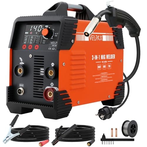 Image of 140A 230V MIG Welder Gasless, 3 in 1 Welding Machine Flux Core Welder, Portable Welder with IGBT Inverter, Smart Digital LED Dispaly and Welding Rods Flux Wires (Orange)
