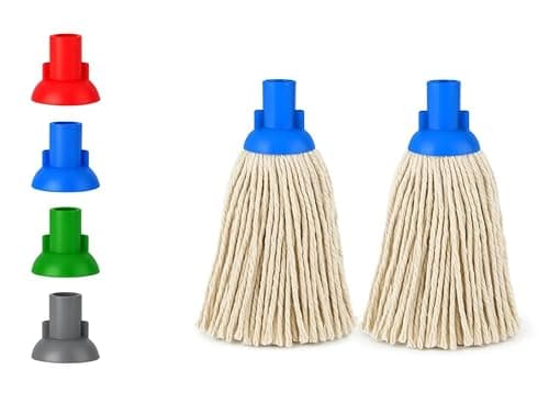 Image of BH | 14 Py Plastic Push Socket Mop Head | 2 Pcs | Blue | Wet or Dry Floor Cleaning | Disposable | Replacement | Cotton Thick Absorbent Yarn | Everyday Home, Office, Commercial Use - by BEST HOUSE