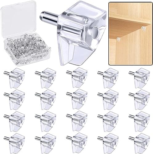 Image of 5 Millimeters Shelf Support Peg，Support Cabinet Shelf Pins，Clear Plastic Replacement Peg Cabinet Shelf Supports Pins for Kitchen Furniture Book Shelves Shelf Holder Locking Pins(20 Pieces)