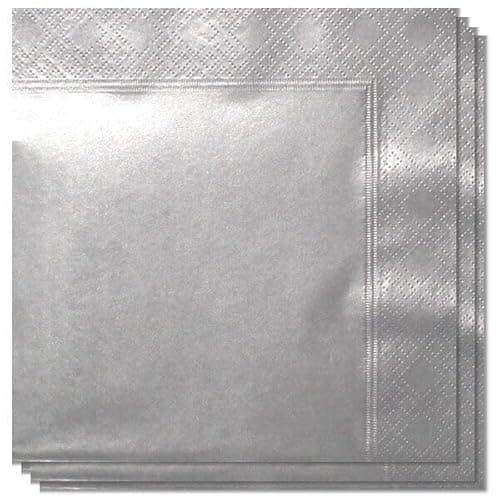 Image of K5 Luxury Napkins 3-Ply Tissue Design Gold 33 x 33 cm Pack of 20 (Disposable Napkins) Ideal for Weddings, christenings, Parties, bbq's etc (Silver 33x33CM)