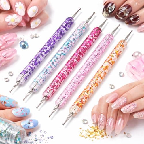 Image of Nail Art Dotting Tools Set, Dual Ended Dotting Pens 0.8mm–3mm + 1.5mm Stainless Steel Ball Tips, Acrylic Handle Nail Design Tools for Gel Polish, Acrylic Nails, UV Gel, DIY Manicure and Salon Use