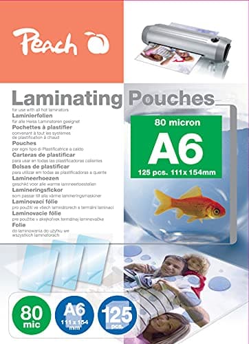Image of Peach Laminating Pouches A6 – 80 mic – 125 Pouches – Glossy – Premium Quality for Best Laminating Results – Compatible with Devices of All Brand Manufacturers – PP580-04P