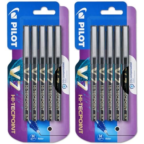 Image of PILOT V7 Hi-Tecpoint Rollerball Pen - Liquid Ink - Medium 0.7mm Nib - Black Ink - Blister Packs of 10 Pens