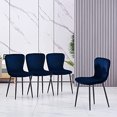 Image of GOLDFAN Blue Dining Chairs Set of 4, Velvet Chairs for Dining Room Upholstered Seat, Modern Navy Chair with Metal Legs for Kitchen Office Lounge