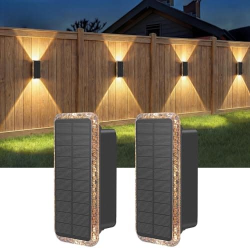 Image of vighep Solar Fence Lights Outdoor Garden, 2 Pack Up and Down Solar Wall Lights, 5 Colour Temperatures 3000K-6000K, IP65 Waterproof Dusk to Dawn Garden Decor for Front Door Gate Porch
