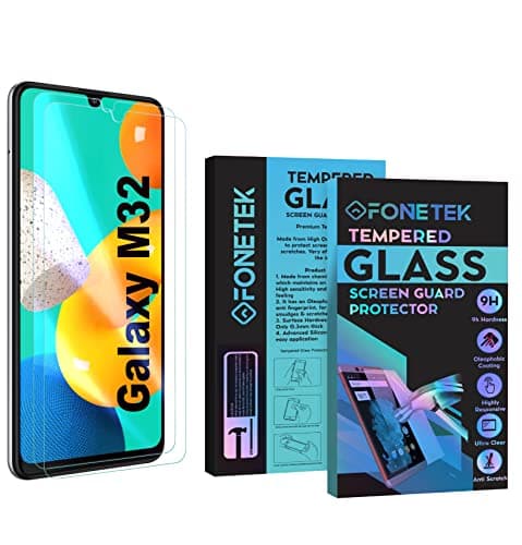 Image of Fonetek® Pack of 2, To Fit Galaxy M32, TEMPERED GLASS Screen Protector Guard Case Covers for Samsung Galaxy M32