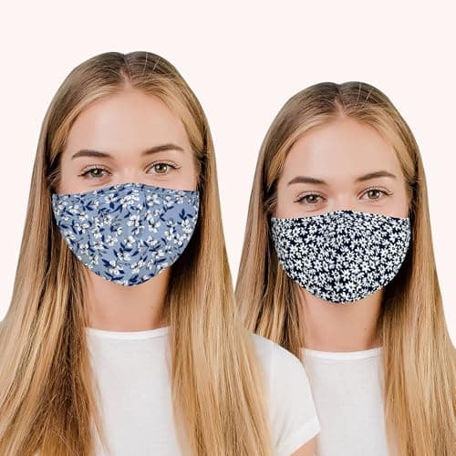 Image of elexal Cloth Face Masks for Glass Wearers | 2 Pack Face Mask Set | Kids Face Masks UK | Reusable | Washable | Floral 100% Cotton Facemasks for Women | Adjustable Nose Wire & Straps | Filter Pocket