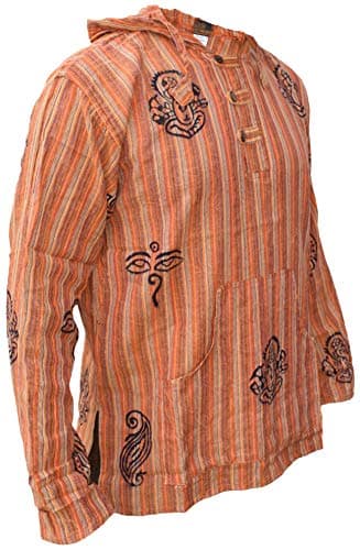 Image of Gheri Mens Stonewashed Cotton Full Sleeve Stamped Symbols Festival Hoodies Orange XXX-Large