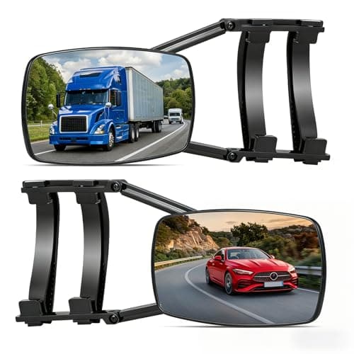 Image of Towing Mirrors for Car & Caravan | 2 PCS 360° Adjustable Blind Spot Mirrors with Convex & Flat Glass | Universal Clip-On Mirror Extension for SUV, Trailer, RV & Van