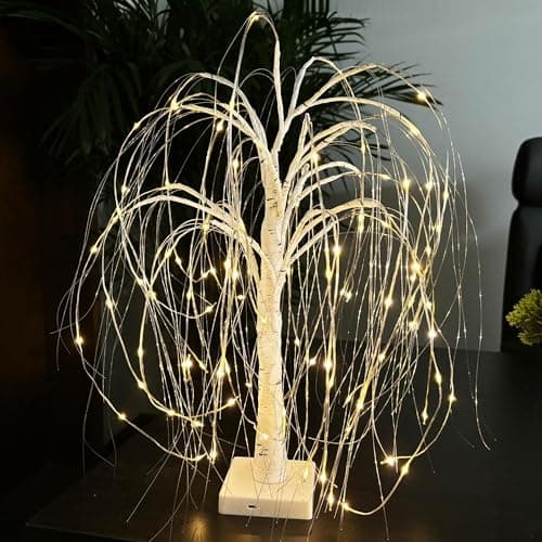 Image of magimagi Willow Tree Lights, 192 LED Willow Branch Lights, 8 Modes Atmosphere Table Lamp, 20 Inch Ornaments for Christmas New Year Birthday Wedding Home Party Decor