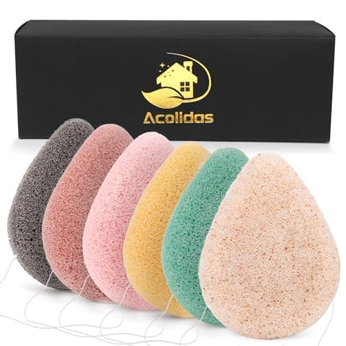 Image of Konjac Exfoliating Organic Cleansing Facial Sponges Set - Natural Walnut Charcoal Konjac Face Scrubbers Sponge for Body Exfoliator Skincare Makeup Removal, Safe for Oily Dry Combination Sensitive Skin