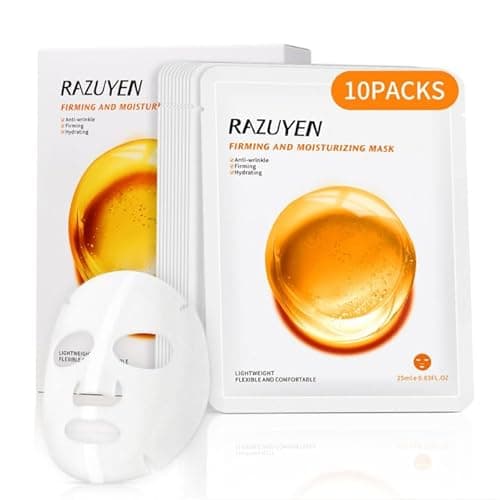 Image of RAZUYEN Firming Face Sheet Masks (10 Sheets) With Hyaluronic Acid And Peptides, Anti Wrinkle, Moisturising & Hydrating face mask, Sheet Face Mask Skincare