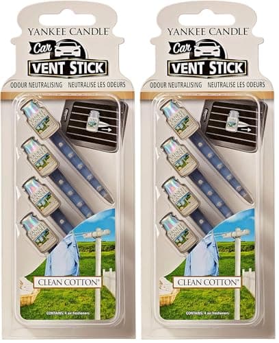 Image of Yankee Candle Vent Sticks Car Air Fresheners | Clean Cotton | 4 Count | Attaches to Vehicle Air Vents (Pack of 2)