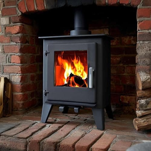 Image of RoyalFire Milano 5kW Steel DEFRA Approved Multifuel Stove - High Heat Output Stylish Modern Wood & Charcoal Burning Fireplace, Efficient Home Heater, Durable Black Steel Construction