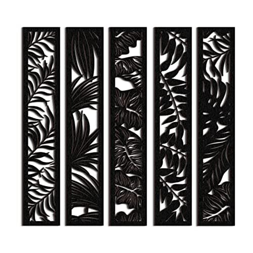 Image of 5 Pieces Wooden Wall Art Hollow Wall Decor Wood Wall Accents Themed Wood Panels for Home Decorations Bedroom Living Room, 15.7 x 2.9 x 0.2 Inch (Black, Leaf)