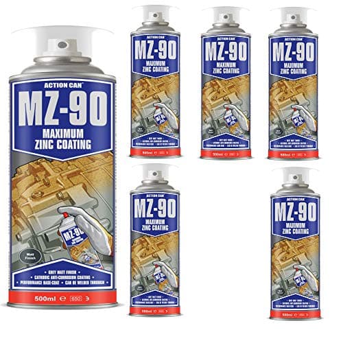 Image of Pack Of 6 Action Can MZ-90 Matt Finish Cold Zinc Galvanising Spray Paint Aerosol 500ml