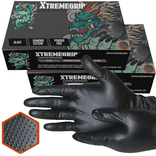 Image of Xtremeauto Nitrile Gloves - Disposable Gloves, Diamond Grip Black Gloves - Powder-free & Latex Free Nitrile Gloves, Extra Thick & Strong Rubber Gloves Mechanics Gloves (2 Boxes, Extra Large), XANGB1