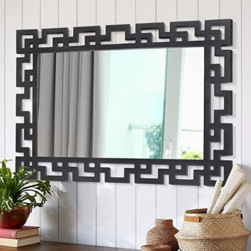 Image of AAZZKANG Mirror Wall Decor with Wooden Frame Large 65x45cm Modern Rectangle Hanging Mirrors for Bedroom Living Room Bathroom Hallway Entryway Black