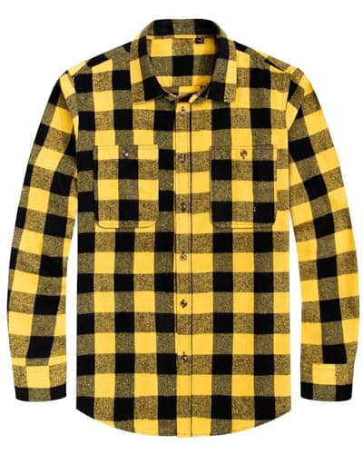 Image of J.VER Men Shirts Flannel Checked Cotton Lumberjack Long Sleeve Casual Winter Regular Fit Work Warm Shirt for Men Yellow XL